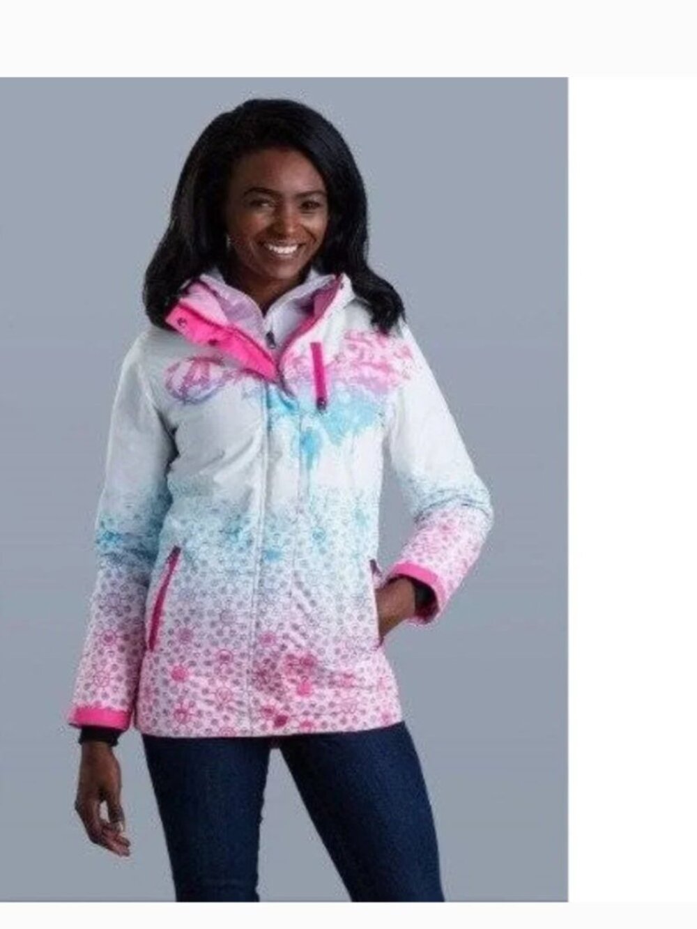 Marvel Avengers Winter Jacket Womens XS White Pink Hooded Snow Ski Zip Up